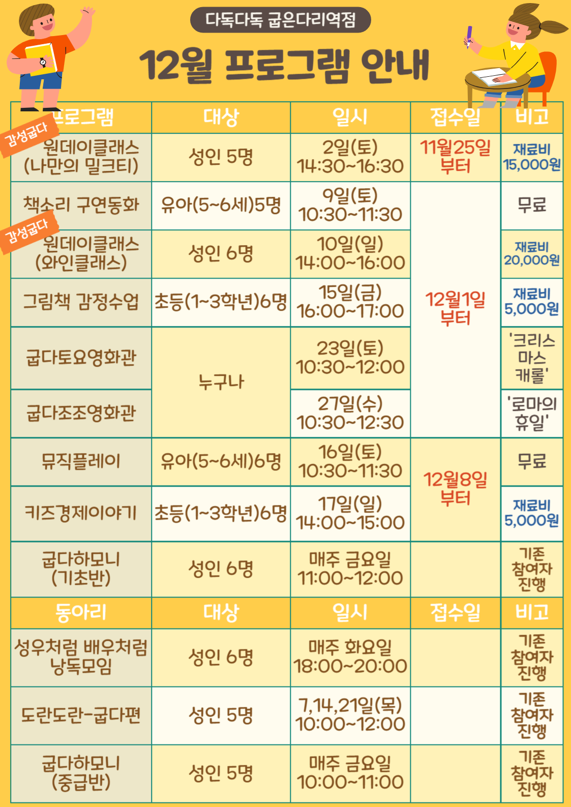 굽은다리역점 12월 프로그램 안내 굽은다리역점 12월 프로그램 안내
