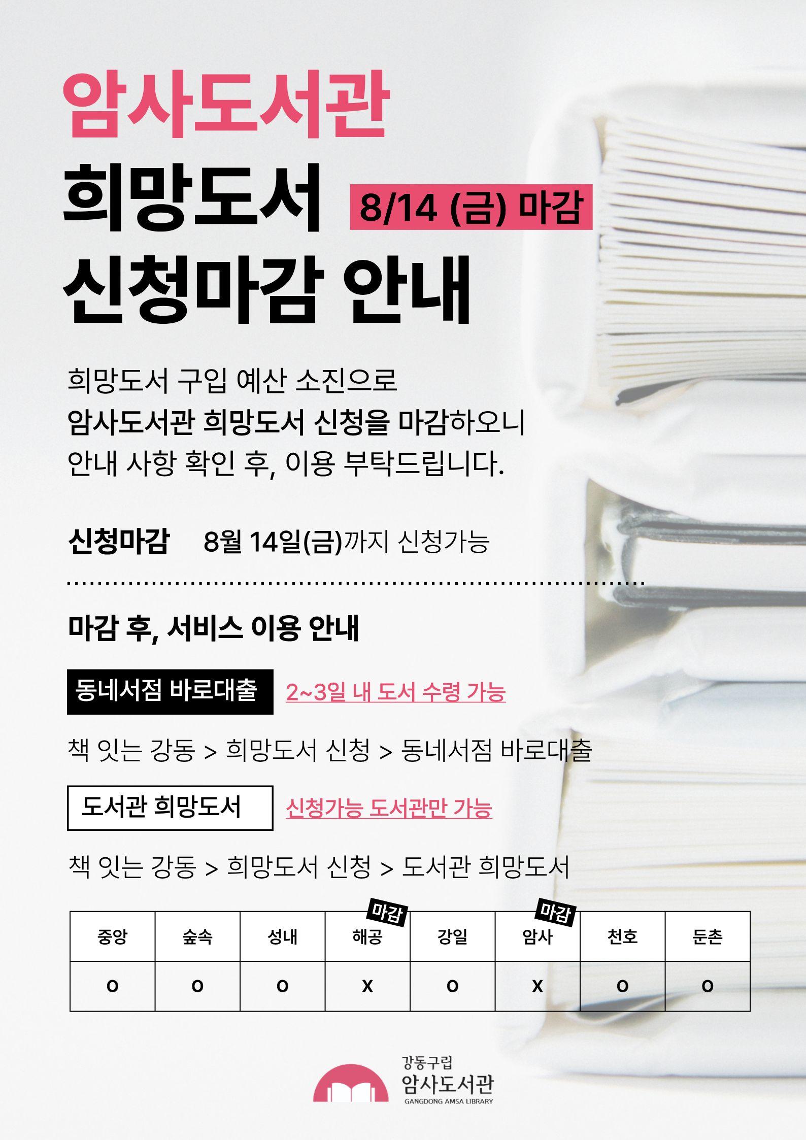 2026년 암사도서관 희망도서 신청마감 안내 이미지 1