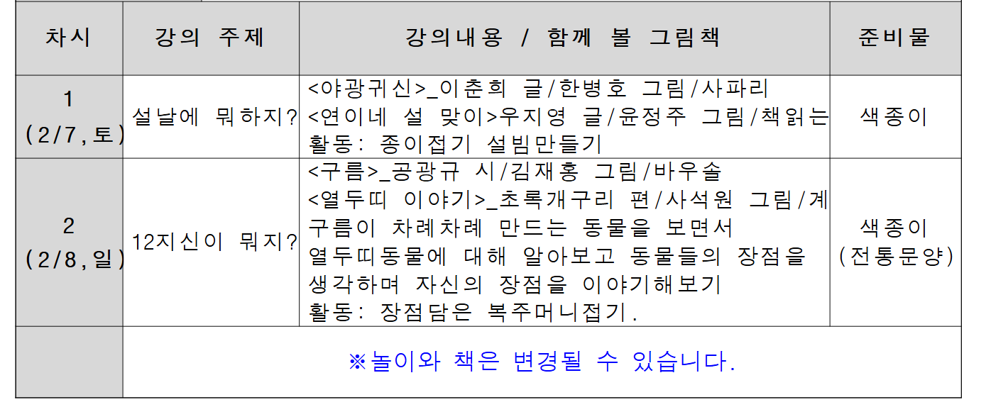 [모집] 책으로 설레는 설날 (2월 7일 토요일 수업) 이미지 2