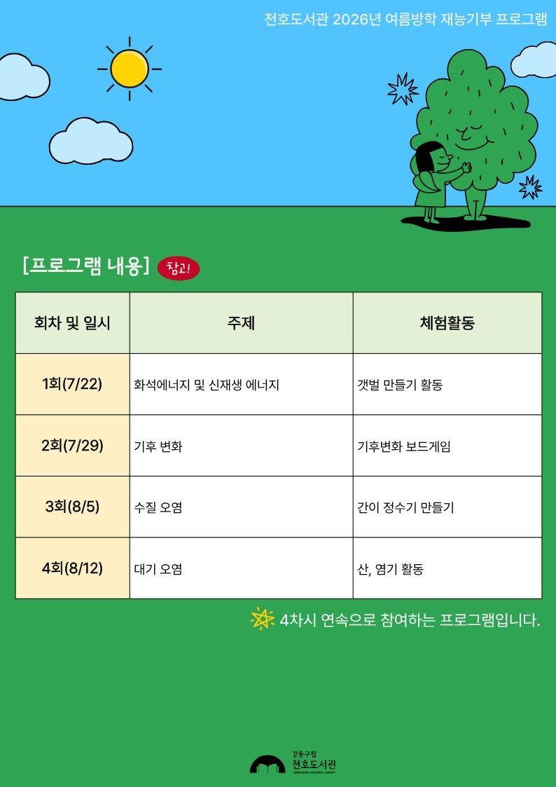 [모집] 천호도서관 여름방학 재능기부 프로그램 「환경교육 연합동아리 MATE 와 함께하는 초록별 환경 실험」  이미지 2